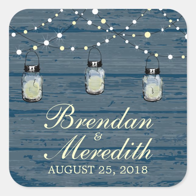 Rustic Mason Jar String of Lights Quadratischer Aufkleber (Vorderseite)