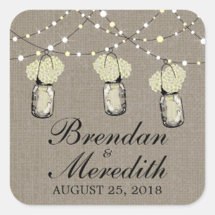 Rustic Mason Jar String of Lights Quadratischer Aufkleber