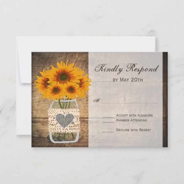 Rustic Mason Jar Sunflower RSVP Cards Karte (Vorderseite)