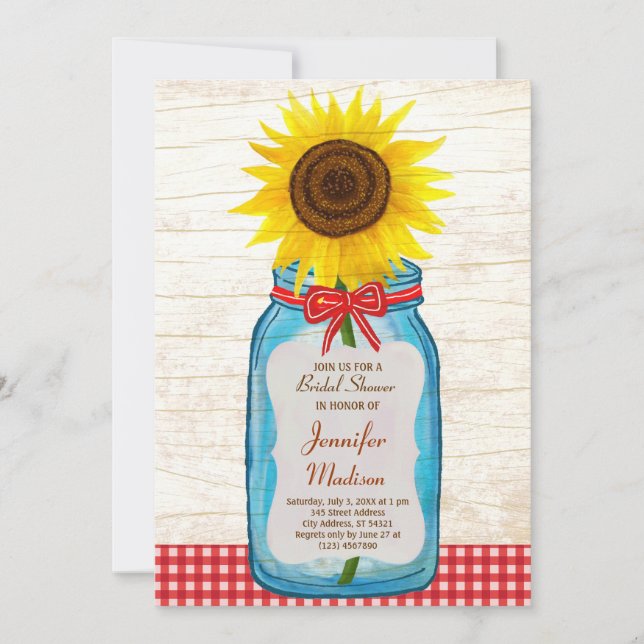 Rustic Mason Jar & Sunflower Save the Date (Vorderseite)