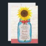 Rustic Mason Jar & Sunflower Save the Date<br><div class="desc">Mit diesem Set mit einer Vintagen Glaskeramik und einem Haufen fröhlicher Sonnenblumen verkünden Sie Ihre Hochzeit stilvoll! Ein rotes Gingham-Muster und ein Holzhintergrund sorgen für rustikalen Flair.</div>
