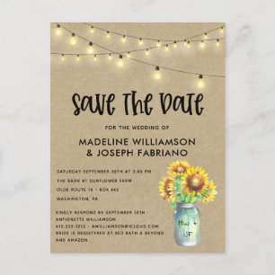 Rustic Mason Jar Sunflower Save the Date  Postkarte