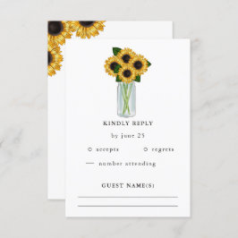 Rustic Mason Jar Sunflowers Wedding RSVP Karte