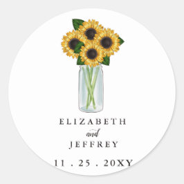 Rustic Mason Jar Sunflowers Wedding Runder Aufkleber
