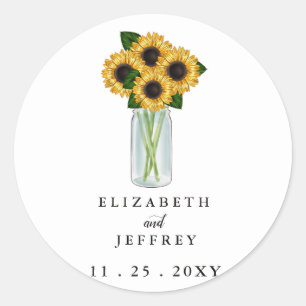 Rustic Mason Jar Sunflowers Wedding Runder Aufkleber