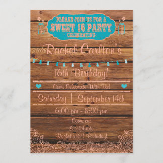 Rustic Mason Jar Sweet 16 Geburtstag Einladung Aqu