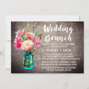 Rustic Mason Jar und Blume Bouquet Wedding Brunch Einladung