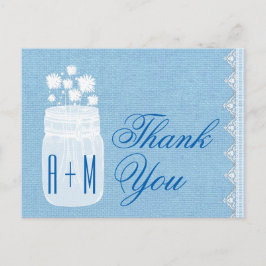 Rustic Mason Jar und Blume Vielen Dank Blue A29 Postkarte