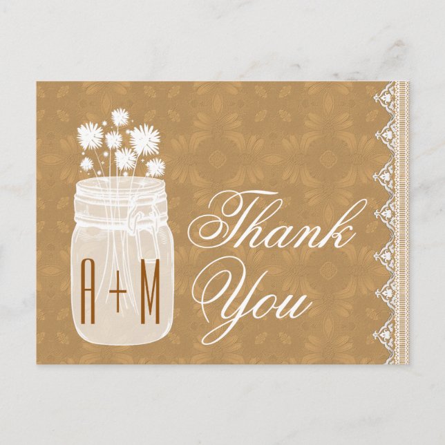 Rustic Mason Jar und Blume Vielen Dank Gold A10 Postkarte (Vorderseite)