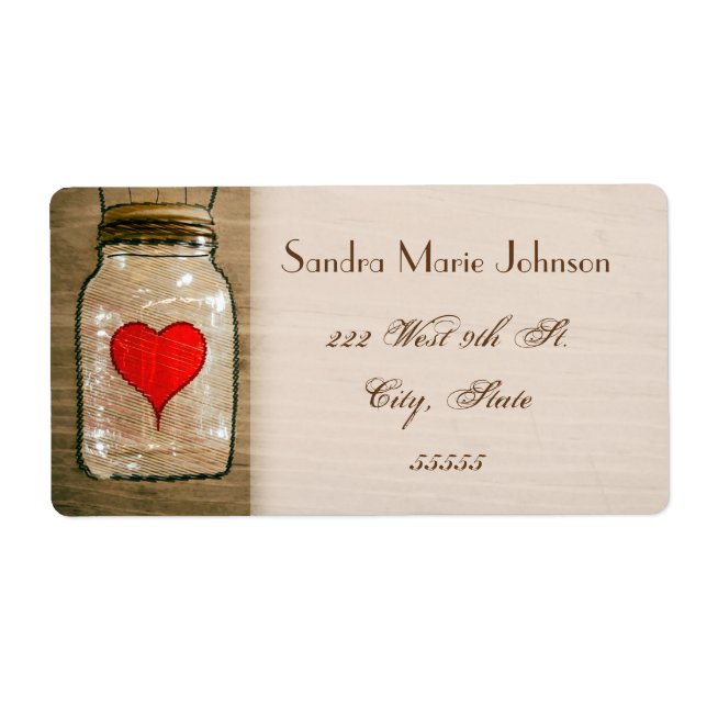 Rustic Mason Jar und Hearts Wedding Address Labels (Vorne)