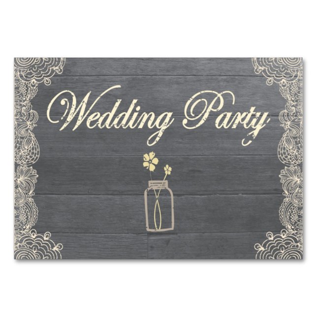 Rustic Mason Jar und Lace Wedding Party Table Card Tischnummer (Vorderseite)