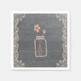 Rustic Mason Jar und Spitzen Papier Napkins Coral Serviette