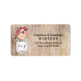 Rustic Mason Jar Watercolor Blume Wood Wedding Adressaufkleber