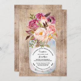 Rustic Mason Jar Watercolor Blume Wood Wedding Einladung