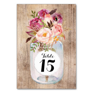 Rustic Mason Jar Watercolor Blume Wood Wedding Tischnummer