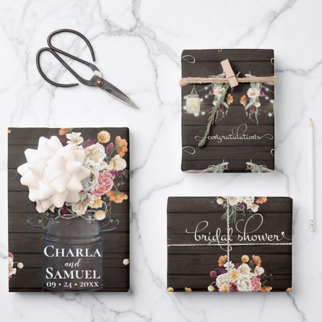 Rustic Mason Jar Watercolor Pesonalized Wedding Wr Geschenkpapier Set (Vorderseite)