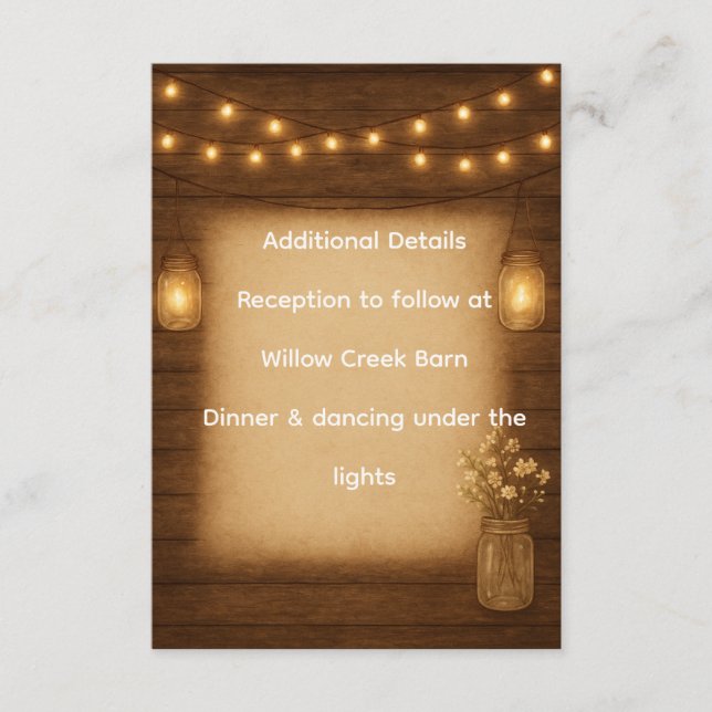 Rustic Mason Jar Wedding Details Beilage Begleitkarte (Vorderseite)