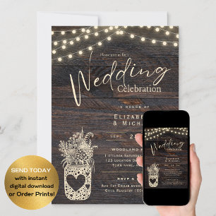 Rustic Mason Jar Wedding lädt DIGITAL und Print ei Einladung
