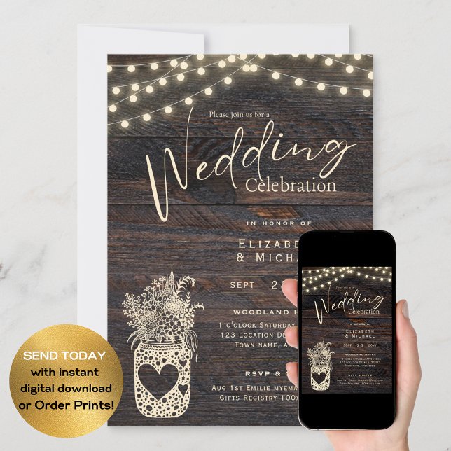 Rustic Mason Jar Wedding lädt DIGITAL und Print ei Einladung (Von Creator hochgeladen)