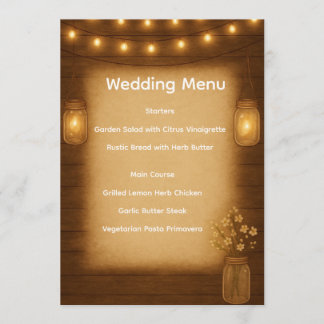 Rustic Mason Jar Wedding Menu Card Menükarte