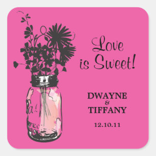 Rustic Mason Jar & Wildblumen Quadratischer Aufkleber