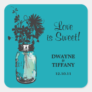 Rustic Mason Jar & Wildblumen Quadratischer Aufkleber