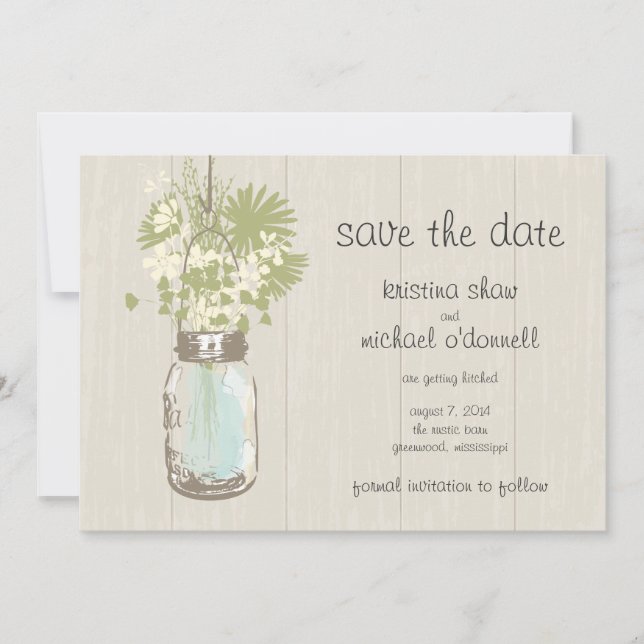 Rustic Mason Jar & Wildblumen Save the Date (Vorderseite)