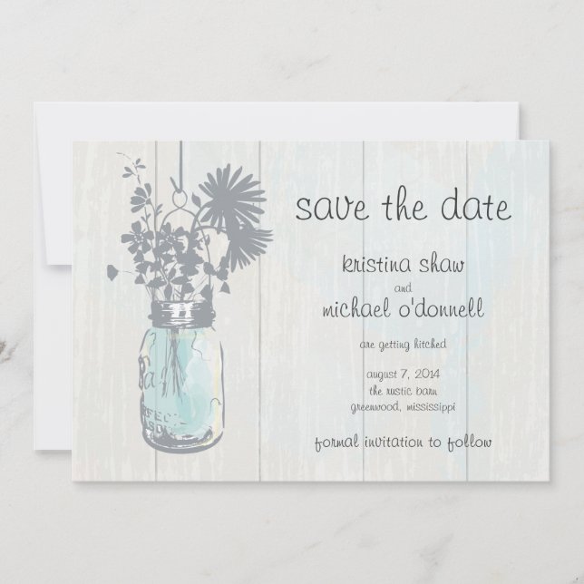 Rustic Mason Jar & Wildblumen Save the Date (Vorderseite)