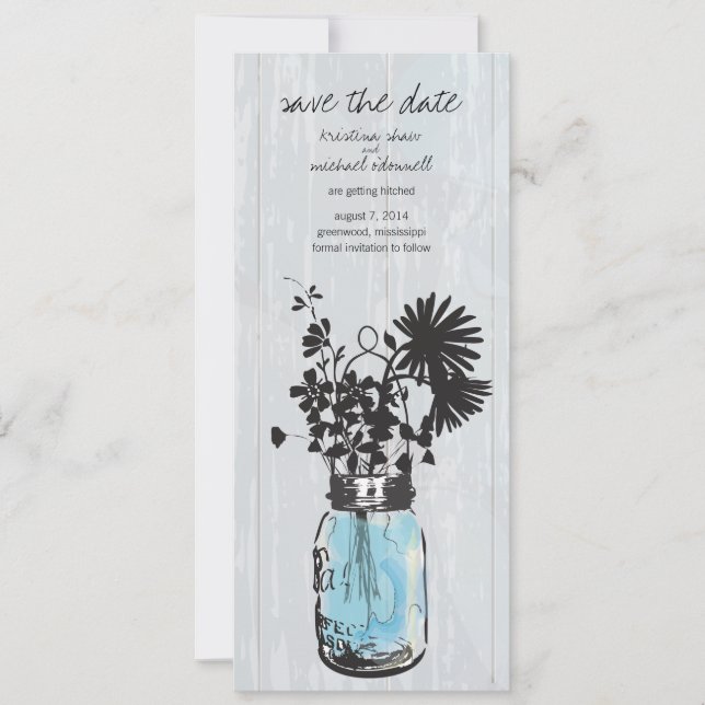 Rustic Mason Jar & Wildblumen Save the Date (Vorderseite)
