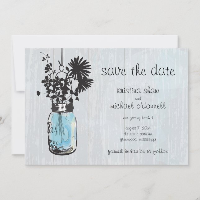 Rustic Mason Jar & Wildblumen Save the Date (Vorderseite)