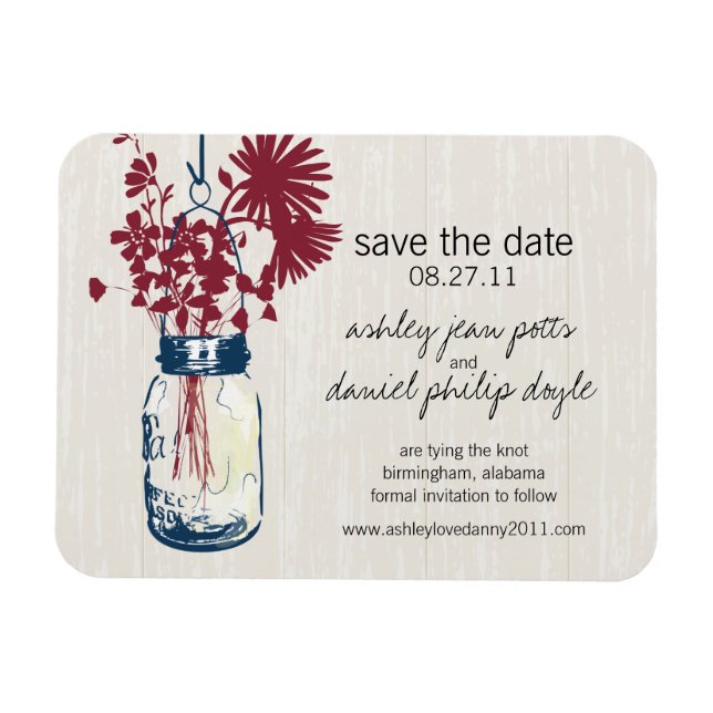 Rustic Mason Jar & Wildblumen Save the Date Magnet (Horizontal)