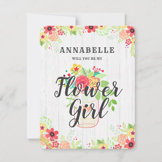 Rustic Mason Jar wird mein Blumenmädchen sein Einladung (Vorderseite)