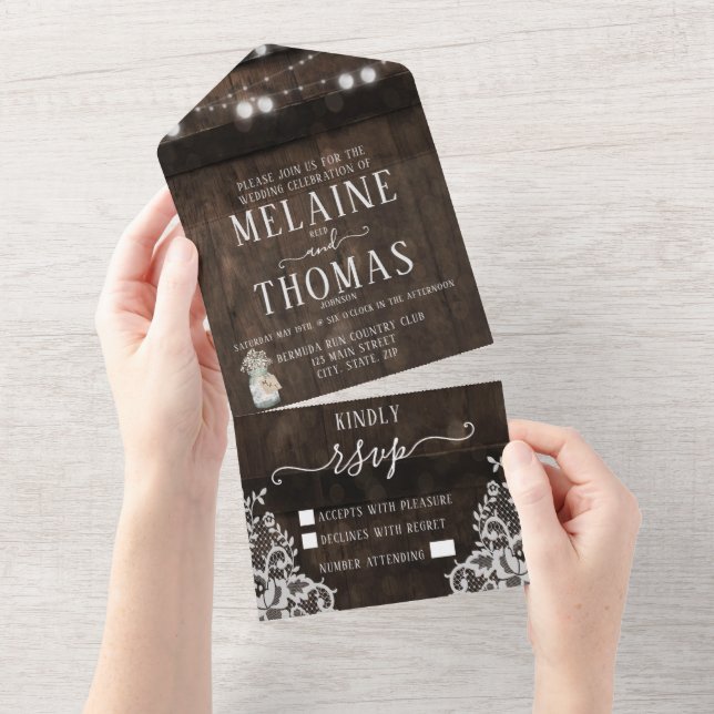 Rustic Mason Jar Wood Barrel Wedding Einladung (Abreißen)