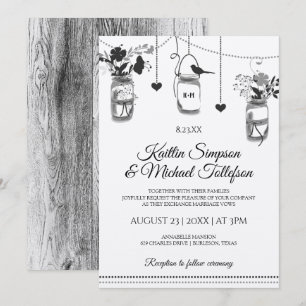 Rustic Mason Jar Wood Kraft Hochzeitseinladungen Einladung