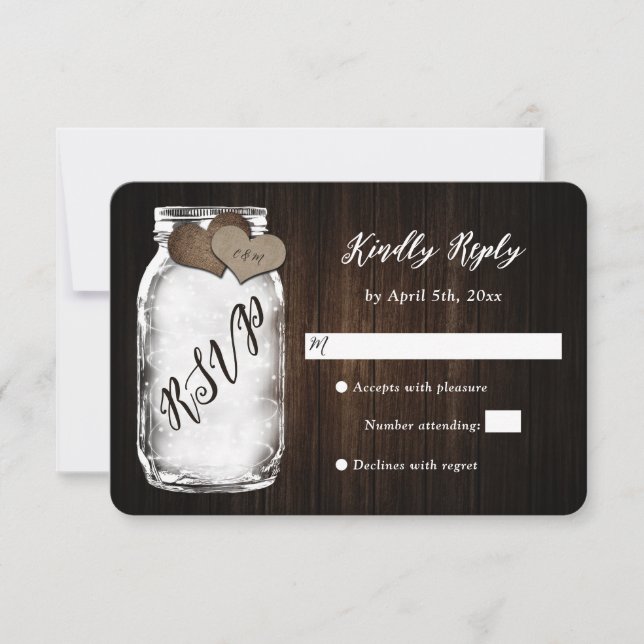 Rustic Mason Jar Wood Wedding RSVP Card (Vorderseite)