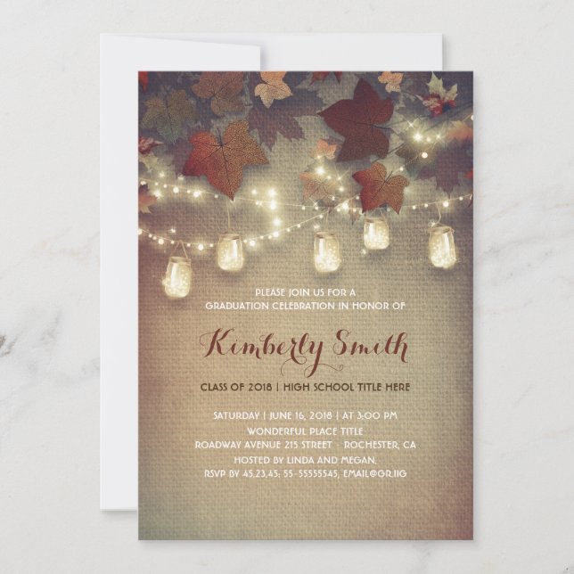 Rustic Mason Jars Lights Fall Graduation Party Einladung (Vorderseite)