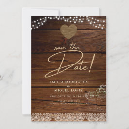 Rustic Mason Jars Lights Lace Gypsophilia WEDDING Einladung