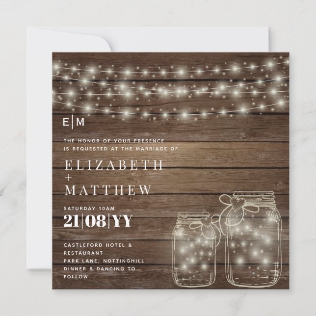 Rustic Mason Jars Lights Wood Budget Hochzeit (Vorderseite)