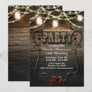 Rustic Mason Jars, Lights & Wood Geburtstagsparty Einladung