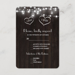 Rustic Mason Jars String Lights Old Barn Wedding RSVP Karte