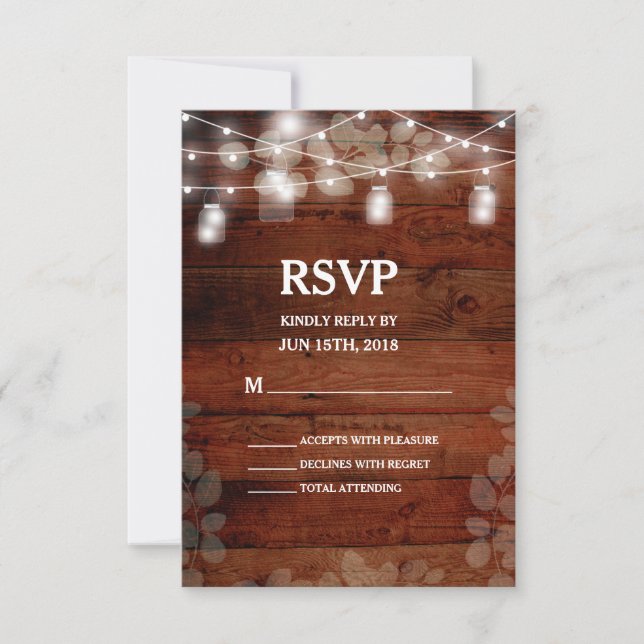 Rustic Mason Jars String Lights Wedding RSVP Card (Vorderseite)