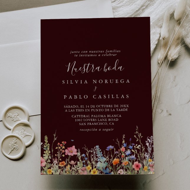 Rustic Meadow Botanical Nuestra Boda Wedding Einladung (Von Creator hochgeladen)