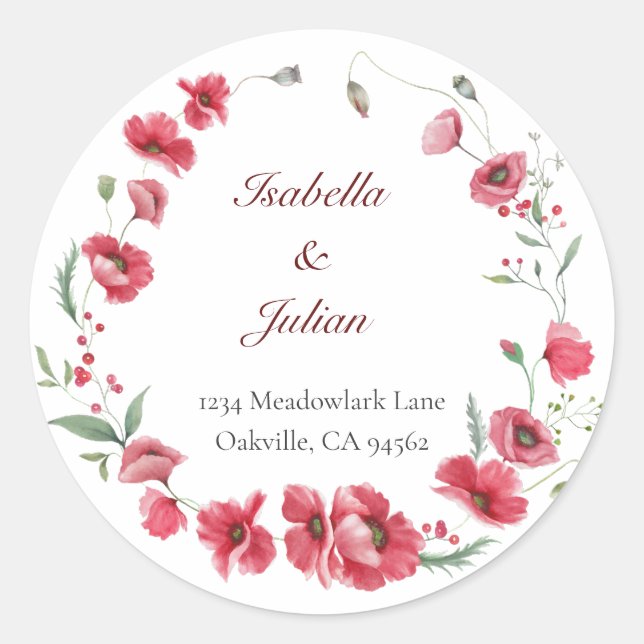 Rustic Meadow Mohn & Lavendel Hochzeit  Runder Aufkleber (Vorderseite)