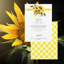 Rustic Meadow Yellow Gingham Sunflower Baby Dusche