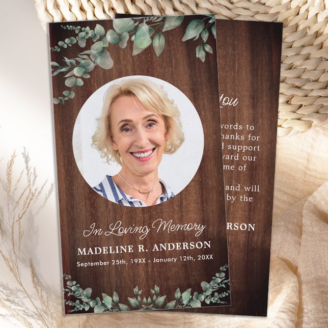 Rustic Memorial Eukalyptus Foto Beerdigung Vielen  Mitteilungskarte (Von Creator hochgeladen)