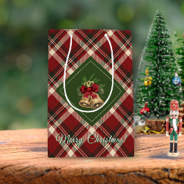 Rustic MerChristmas Bell Red Green Gingham Mittlere Geschenktüte