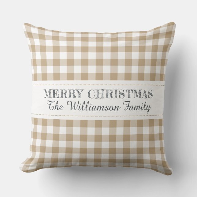 Rustic Merry Christmas Gingham Monogram Name Kissen (Vorderseite)