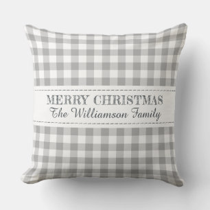Rustic Merry Christmas Gingham Monogram Name Kissen