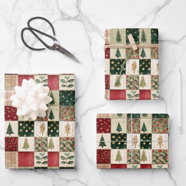 Rustic Merry Christmas Tree Holiday Wrapping Paper Geschenkpapier Set (Vorderseite)