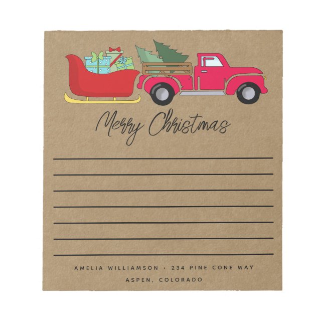 Rustic Merry Christmas Truck and Sleigh Notizblock (Vorderseite)